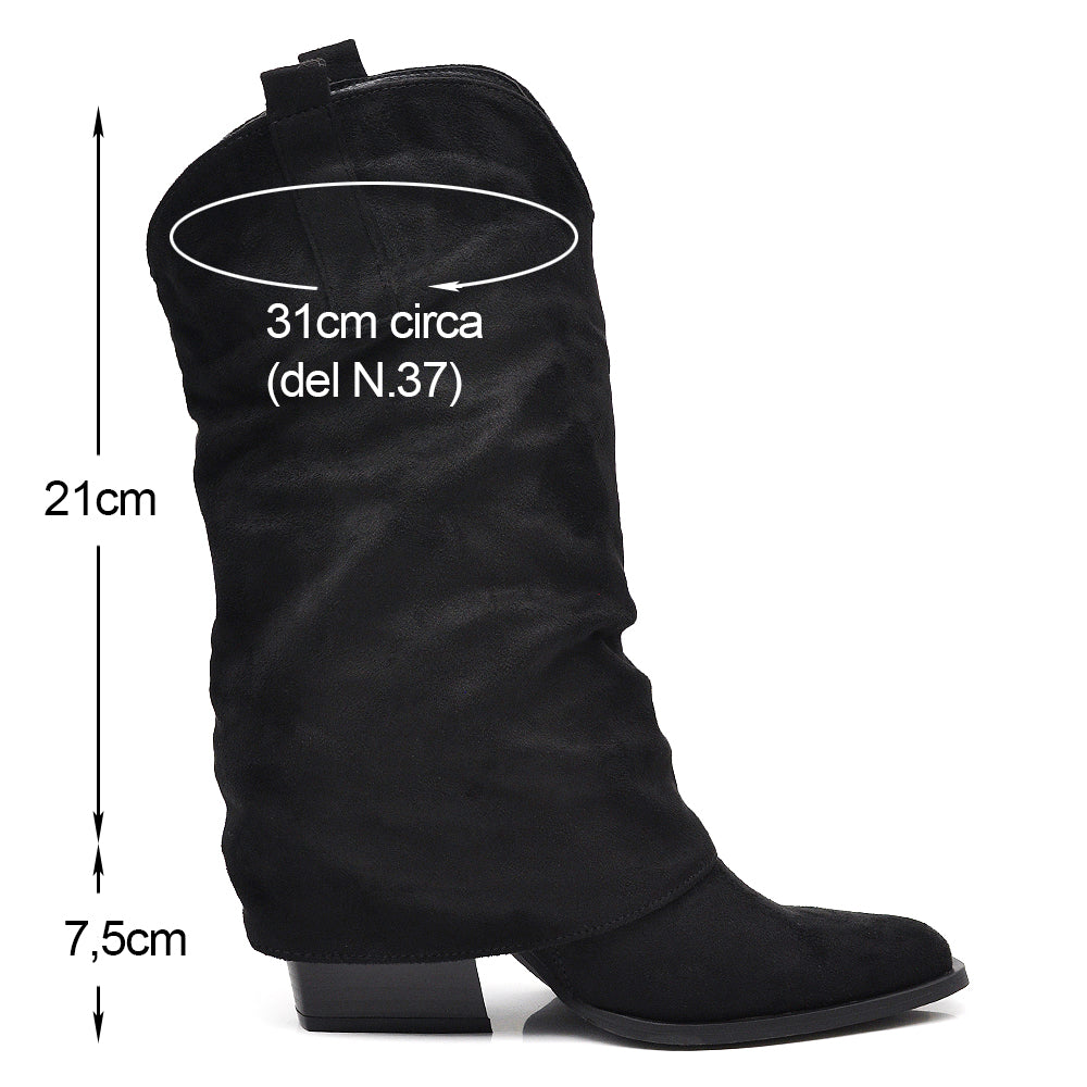 Scarpe da Donna Stivali Texani Western Stivaletti Arricciati Scamosciati Con Ghette Punta Quadrata MP738