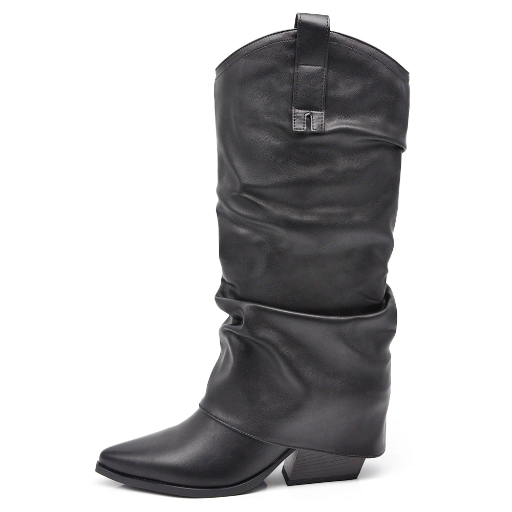 Scarpe da Donna Stivali al Polpaccio Arricciati Con Ghette A Punta G708