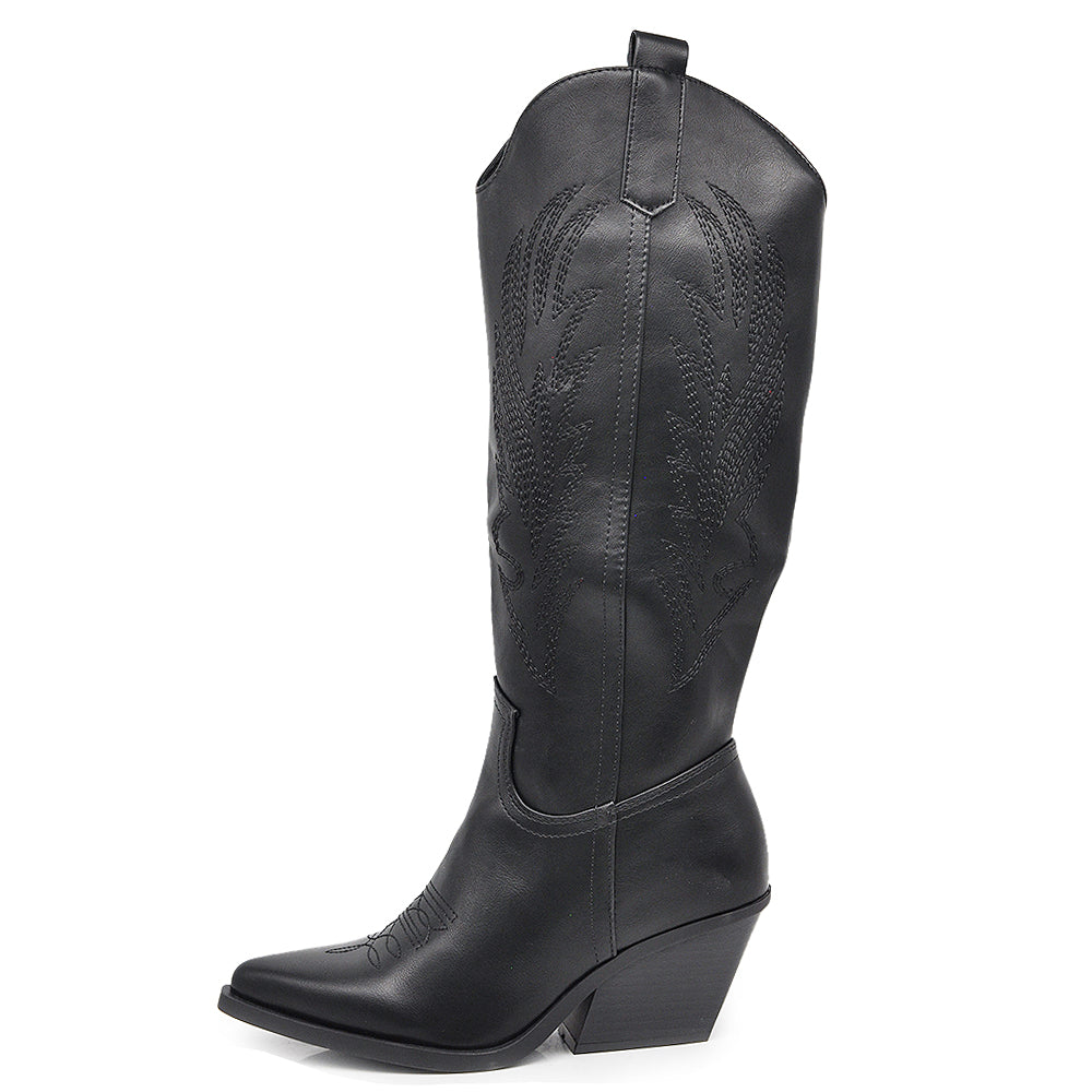 Stivali Da Cowboy Western Da Donna Stivale Da Cowgirl A Punta A Metà Polpaccio Ricamato (Color : Black, Size : 37 EU Stivali Da Cowboy Western Da Donna Stivale Da Cowgirl A Punta A Metà Polpaccio Ricamato (Color : Black, Size : 37 EU