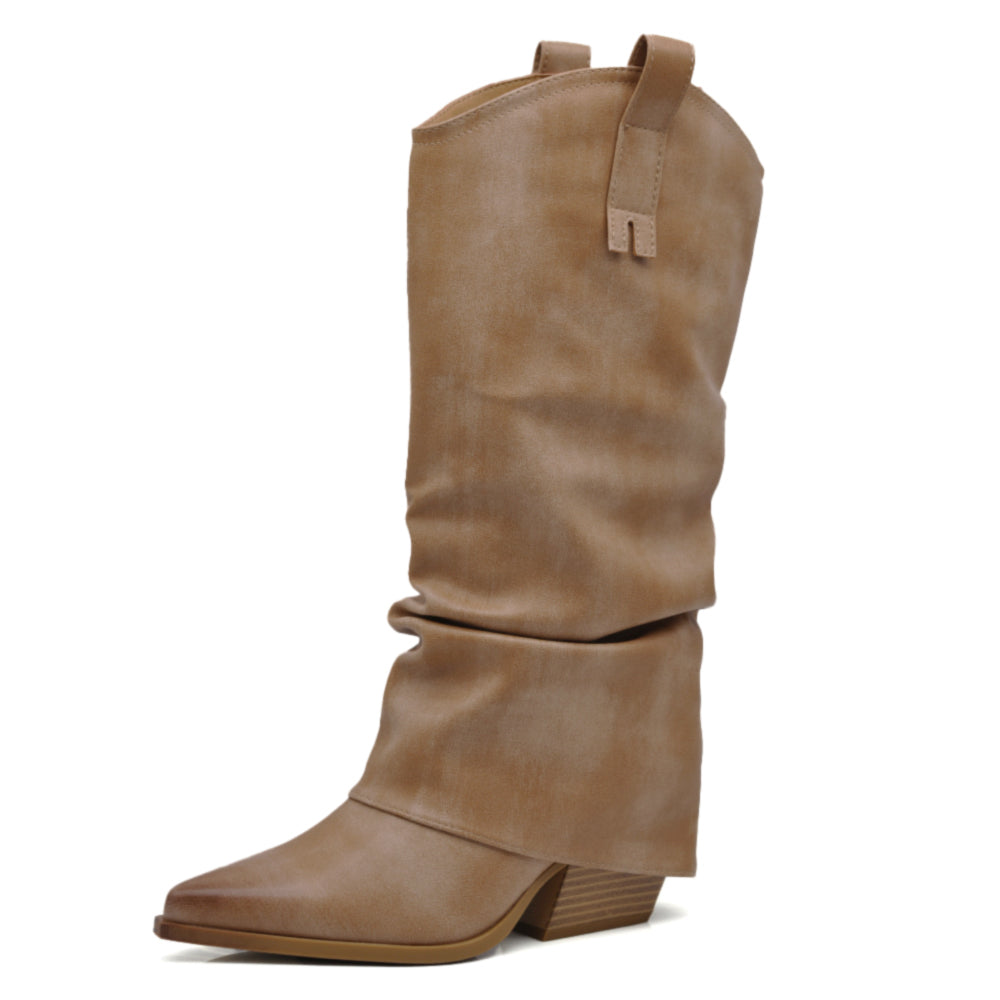 Scarpe da Donna Stivali al Polpaccio Arricciati Con Ghette A Punta G708