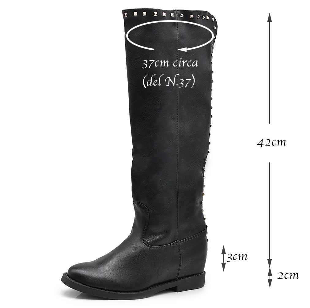 Stivali Alti Da Donna Con Borchie Zeppa Interna Rialzo MP726-1 LY81-4