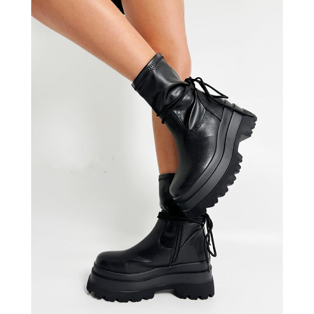 Scarpe Stivaletti Da Donna gambale sottile e morbido si adatta alla gamba Con Zeppa Plateau Platform HJ813