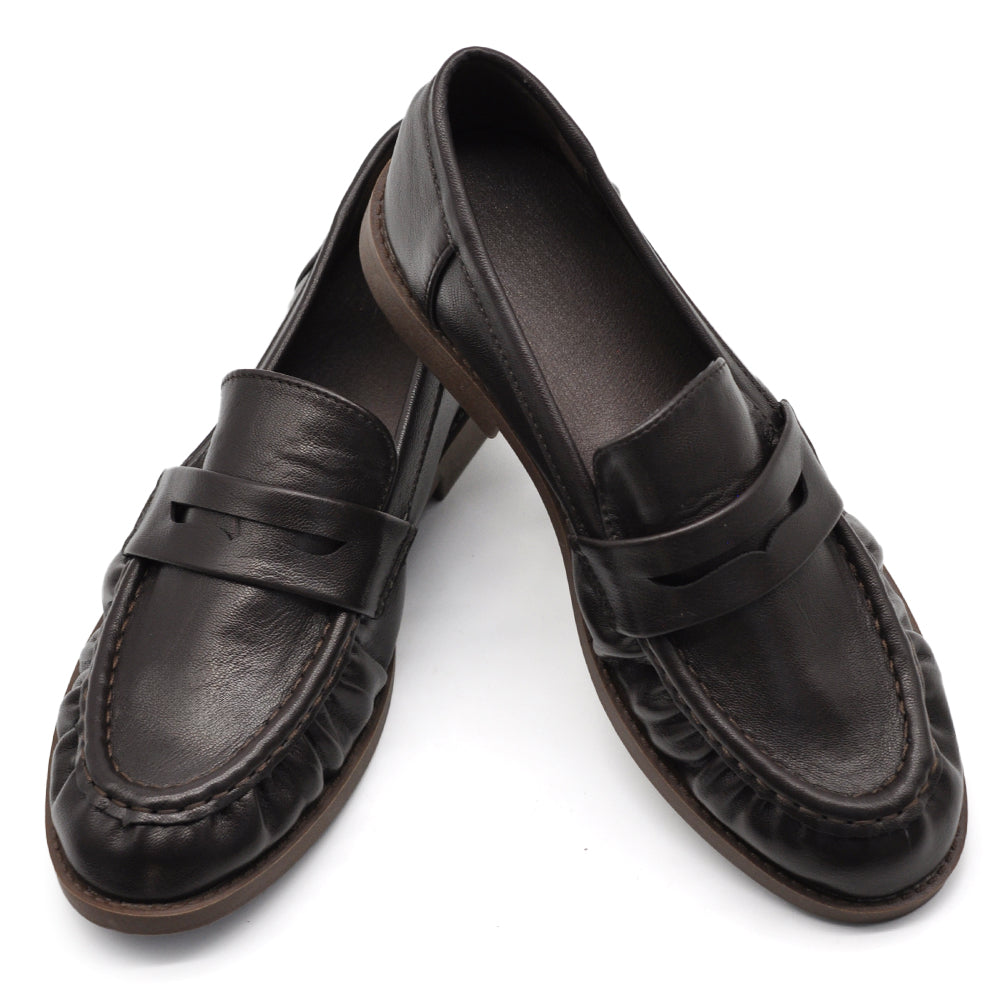 Mocassini Donna Morbidi Effetto Pelle con Bordo Arricciato, Penny Loafer Casual con Punta Tonda, Scarpe Basse Comode e Versatili H181