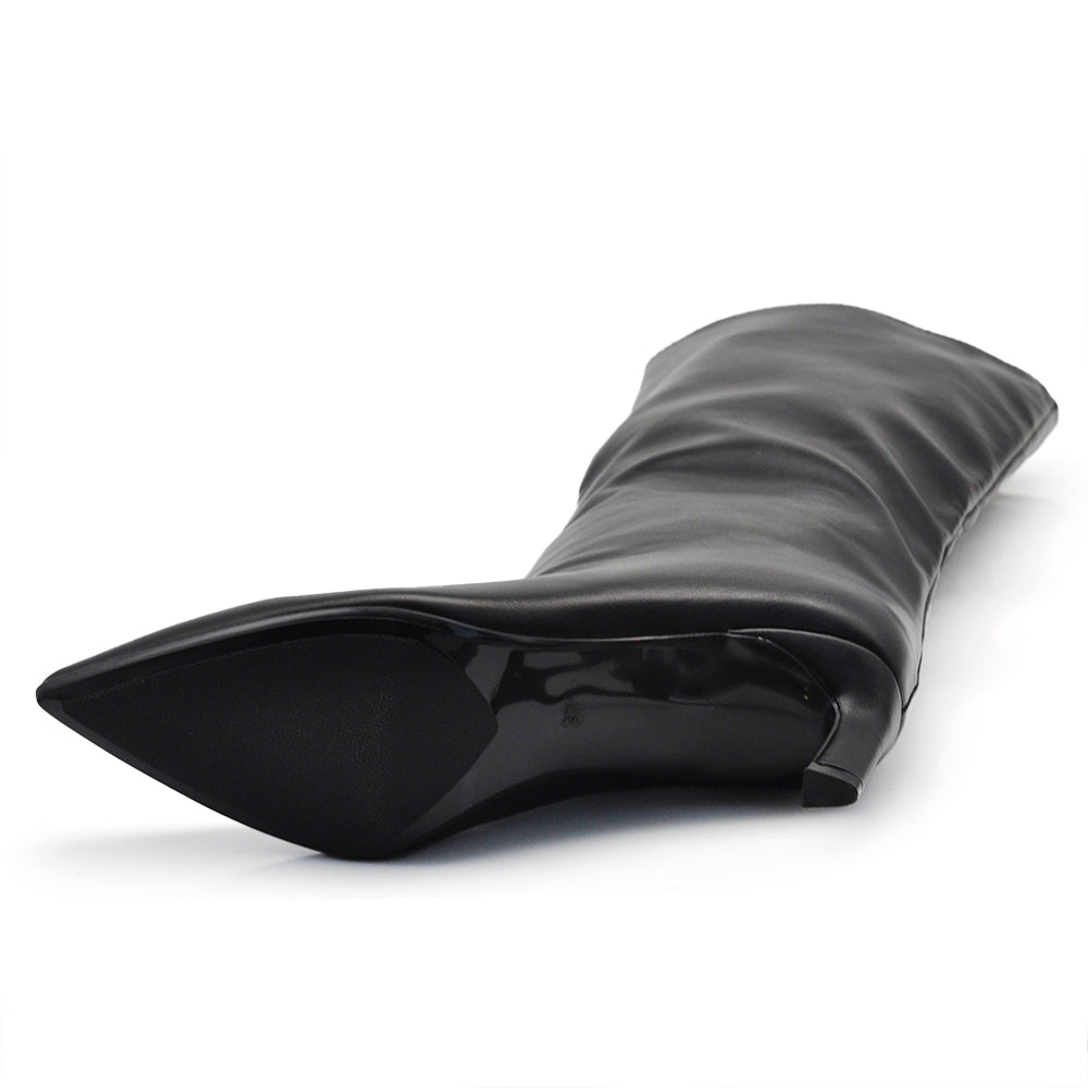 Stivali Alti Polpaccio Da Donna Con Tacco gattina KITTEN HEELS GA047 nero bianco