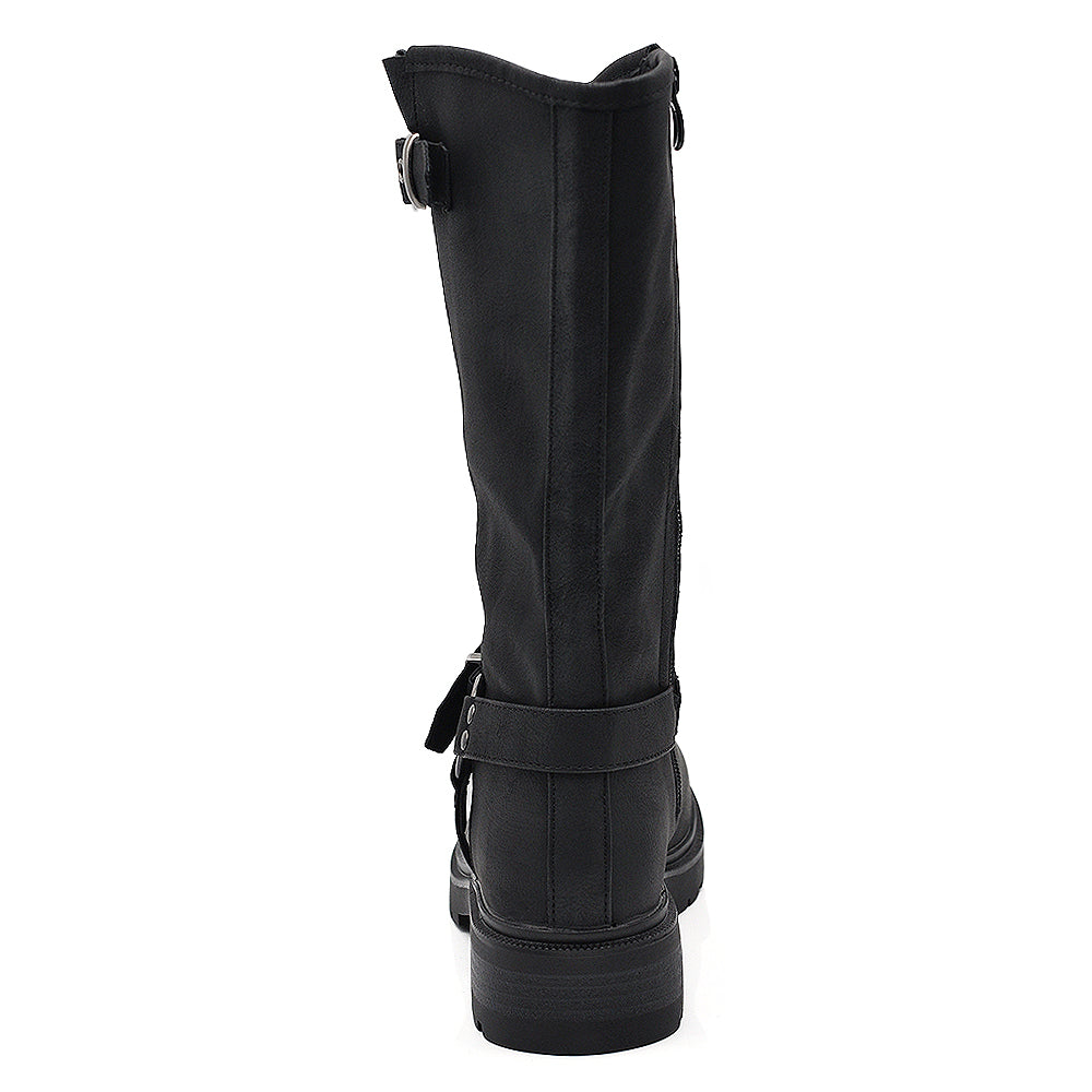 Stivali Biker Motociclista da Donna con Fibbie e Cinghie IF-62-1 nero