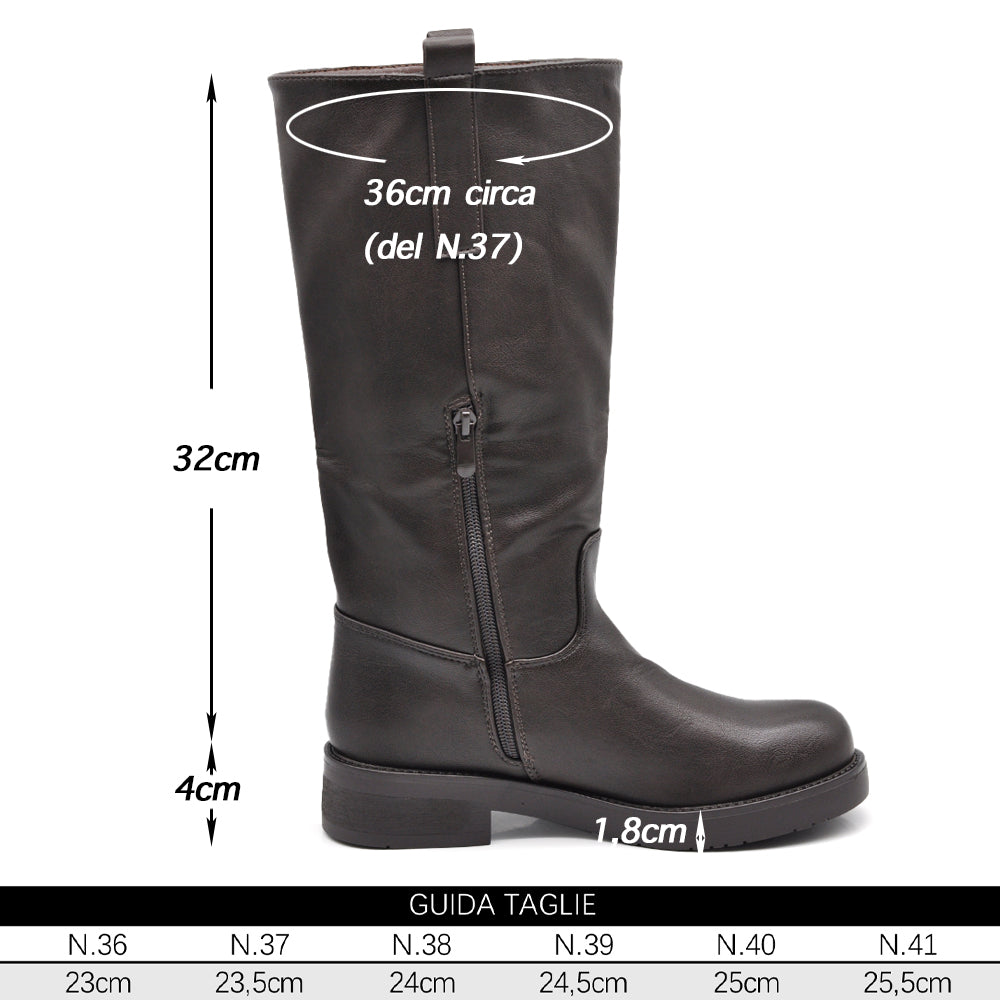 Stivali Biker Donna Alti con Gambale Dritto, Suola Chunky e Tacco Basso – Stivali Moto Casual 731