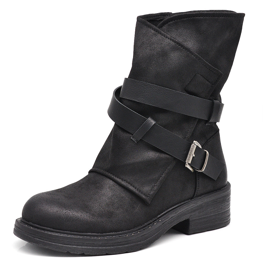 Stivali Stivaletti Biker Motociclista con Cinture e Fibbie HL227-69 nero brown