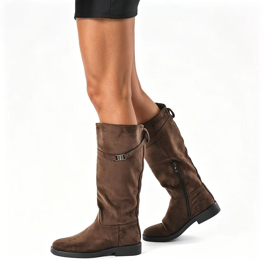 Stivali Cavallerizzi Donna Alti con Cinturino Decorativo e Zip Laterale – Stivali Riding Tacco Basso