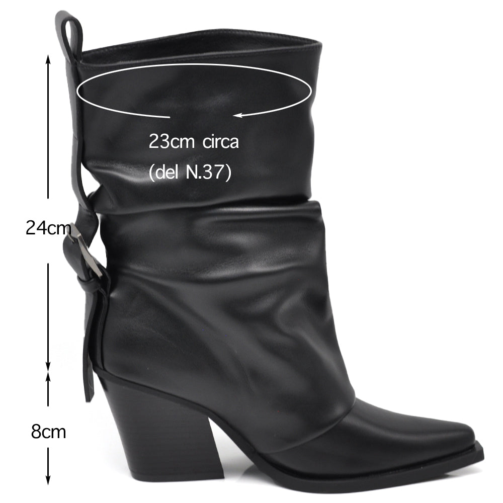 Stivaletti Donna con Tacco e Cinturino Punta Affusolata, Gambale Drappeggiato 2701-5