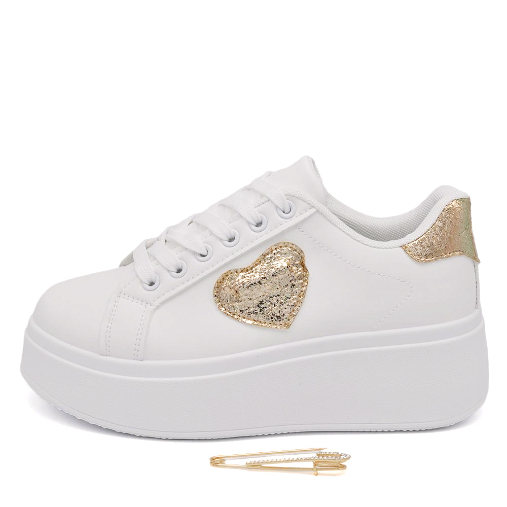 Sneakers Platform con Cuore e Spilla di Strass – Stile Unico e Massimo Comfort LL-16