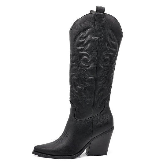 Stivali Texani Donna al Ginocchio con Tacco Largo – Stivali Western Eleganti