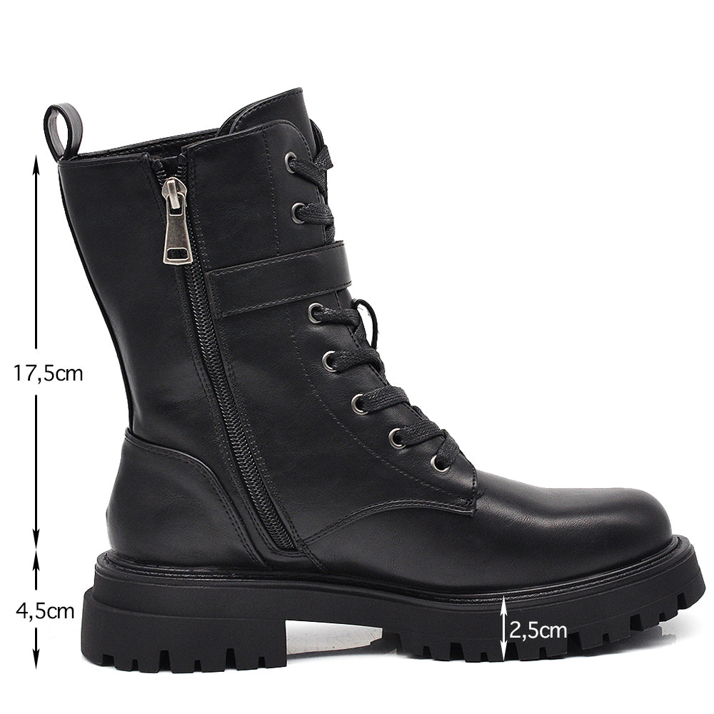 Stivali da donna stile combat boots con lacci fibbia platform look punk/gotico casual MP2747-2 nero