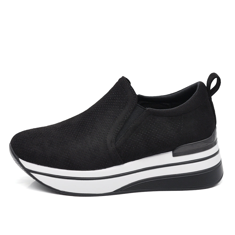 Scarpe Slip-On Donna con Zeppa Comoda in Camoscio Sintetico – Sneakers Casual Primaverili e Autunnali