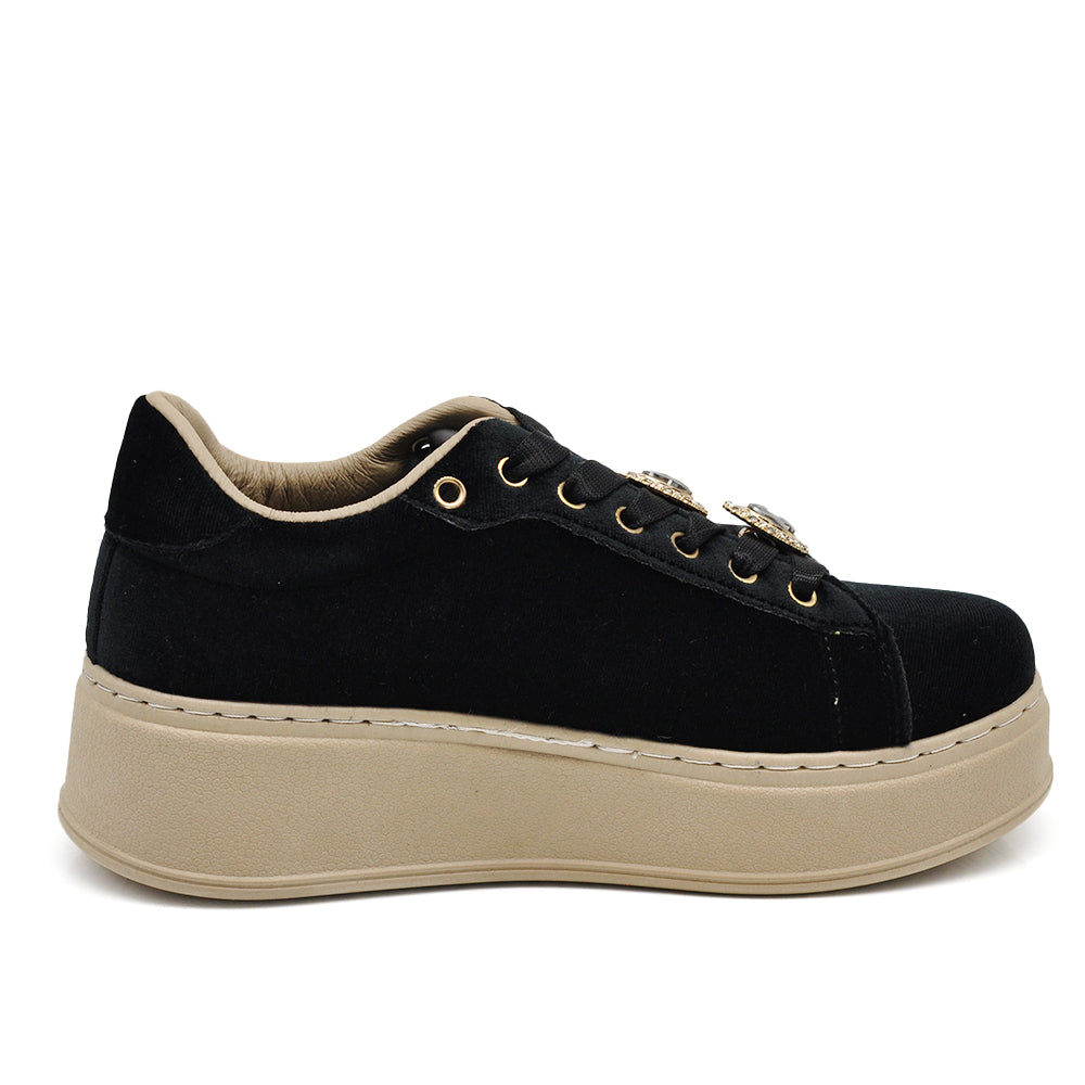 Sneakers donna platform eleganti con applicazioni gioiello scarpe casual moda comfort con decorazioni brillanti AD-147 velluto