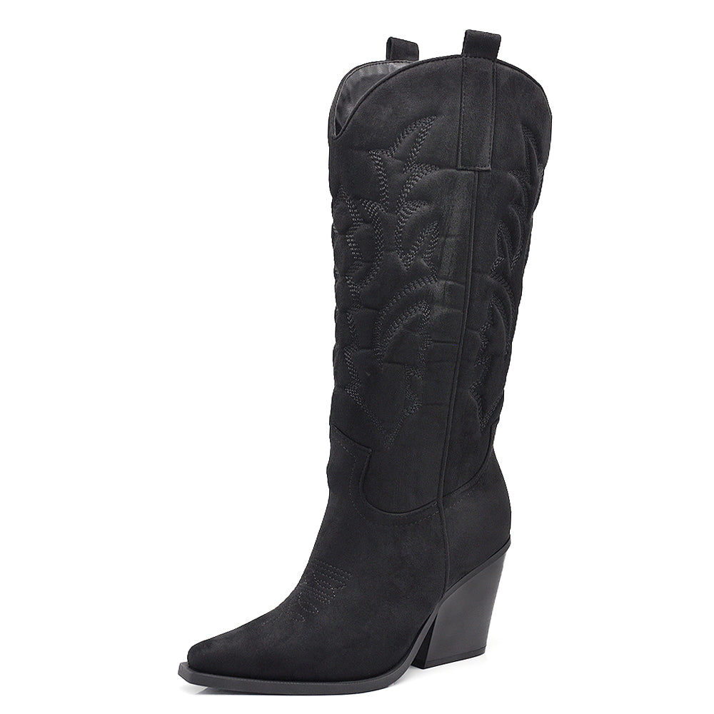 Stivali Texani Donna al Ginocchio con Tacco Largo – Stivali Western Eleganti