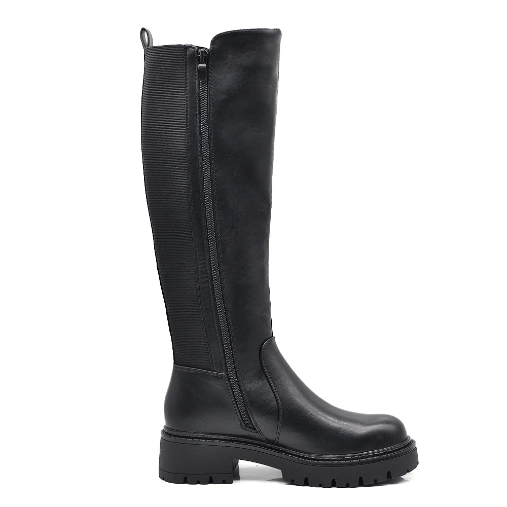 Stivali Cavallerizza Alti Donna con Ampi Inserti Elastici, Vestibilità Adattabile per Tutti i Tipi di Polpaccio