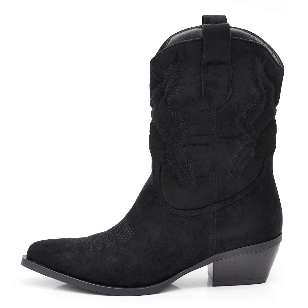 Scarpe Stivaletti Texani Da donna Camperos Ricamati Cowboy Camoscio Western A227