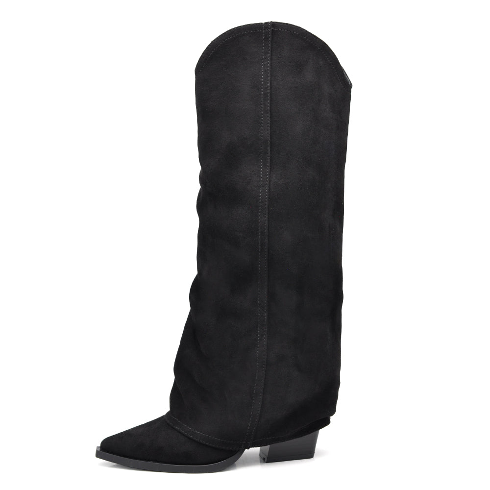 Stivali Donna con Ghetta Alta Slouchy Punta Affusolata e Tacco 8cm – Stile Texano Western 9832