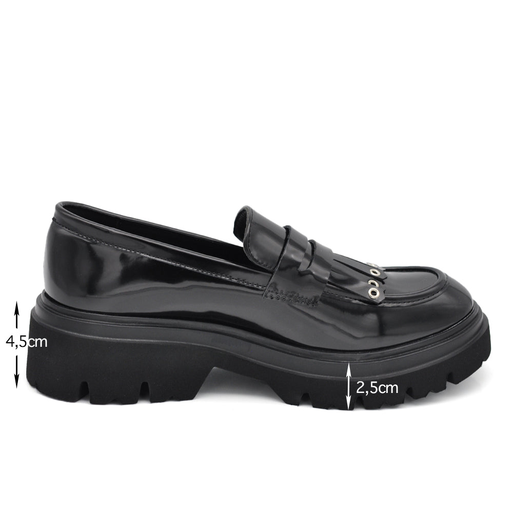 Loafers con Borchie Mocassini Donna con Frange Platform GA050 nero