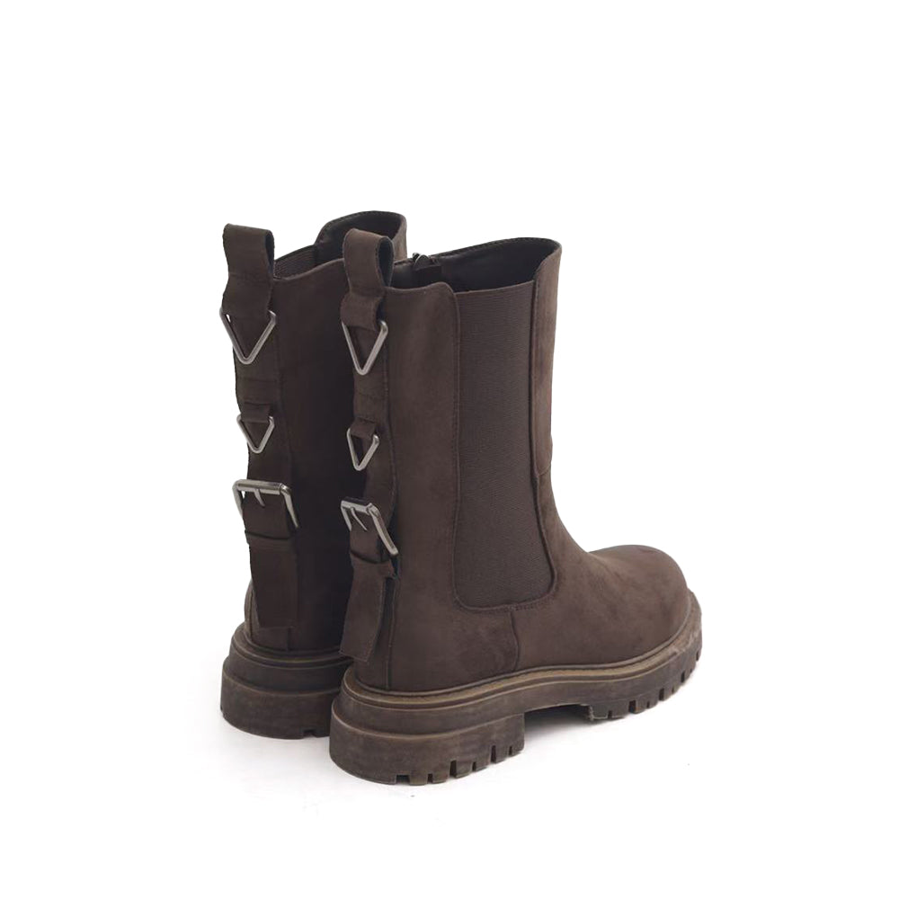 Stivali Biker Ciclista Stivaletti Chelsea Donna con Suola Spessa Chunky 3 Fibbie Posteriori  MP2747-3