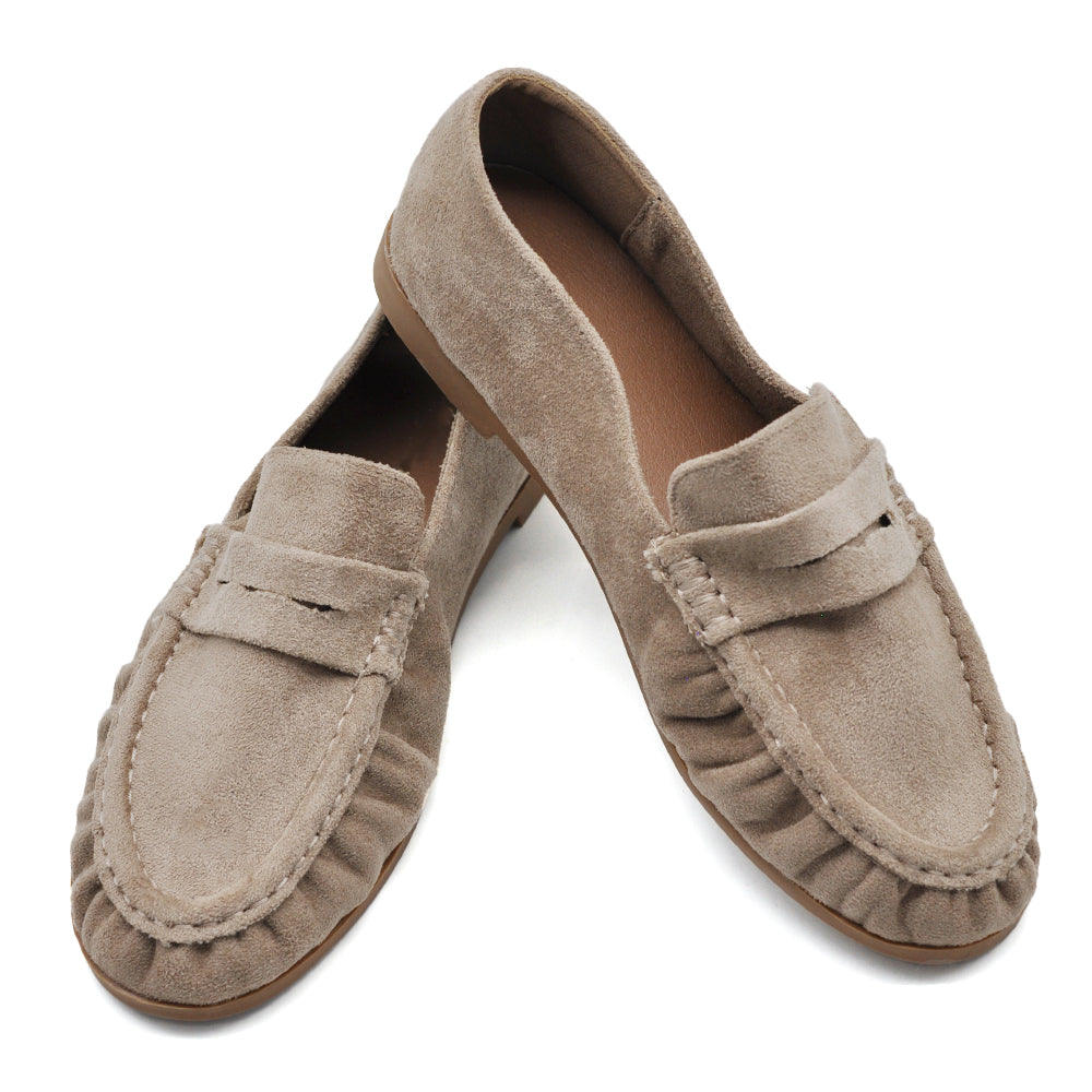Mocassini Donna con Bordo Arricciato, Effetto Scamosciato, Penny Loafer Morbidi e Comodi H178