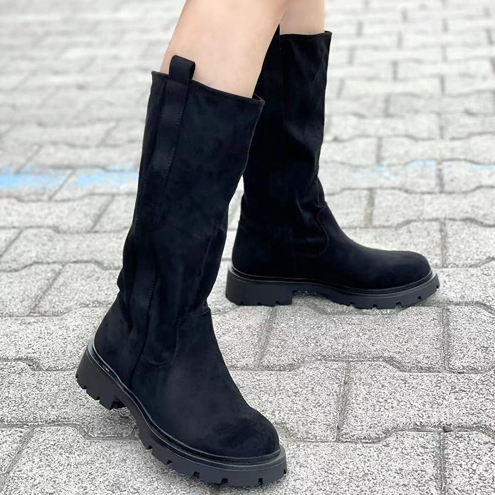 Stivaletti Stivali Biker al Polpaccio Da Donna Camoscio Sintetico GR-6611 nero camel celeste