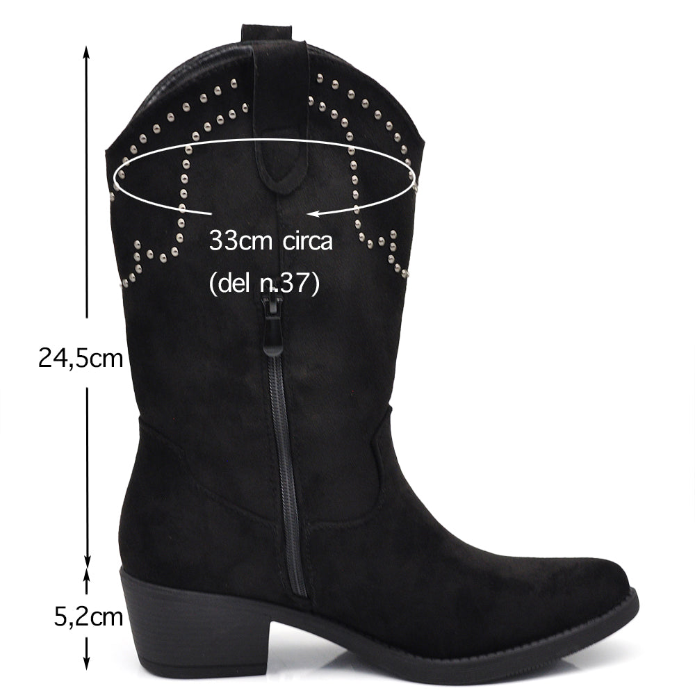 Stivali Texani Cowboy Cowgirl Con Frange Camoscio Sintetico Camperos KL995