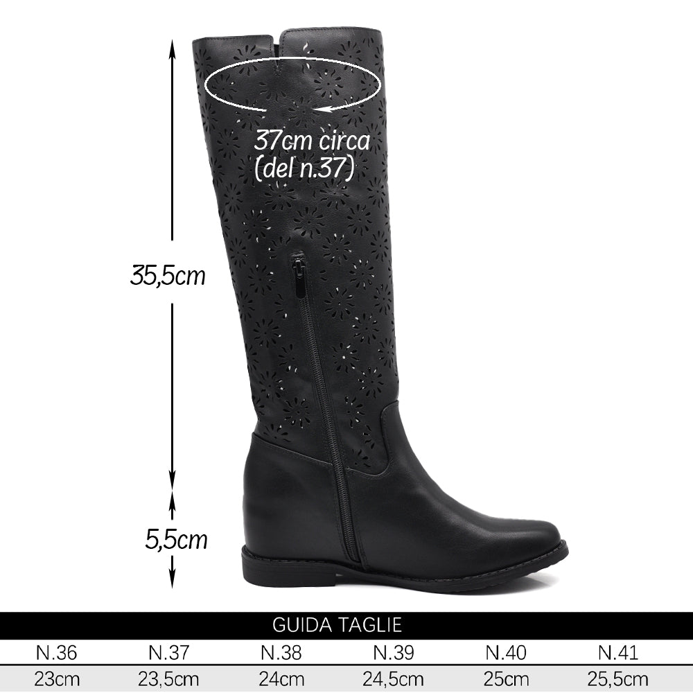 Stivali Alti al Ginocchio Estivi Primaverili Traforati da Donna Zeppa Interna – Stile Casual Chic