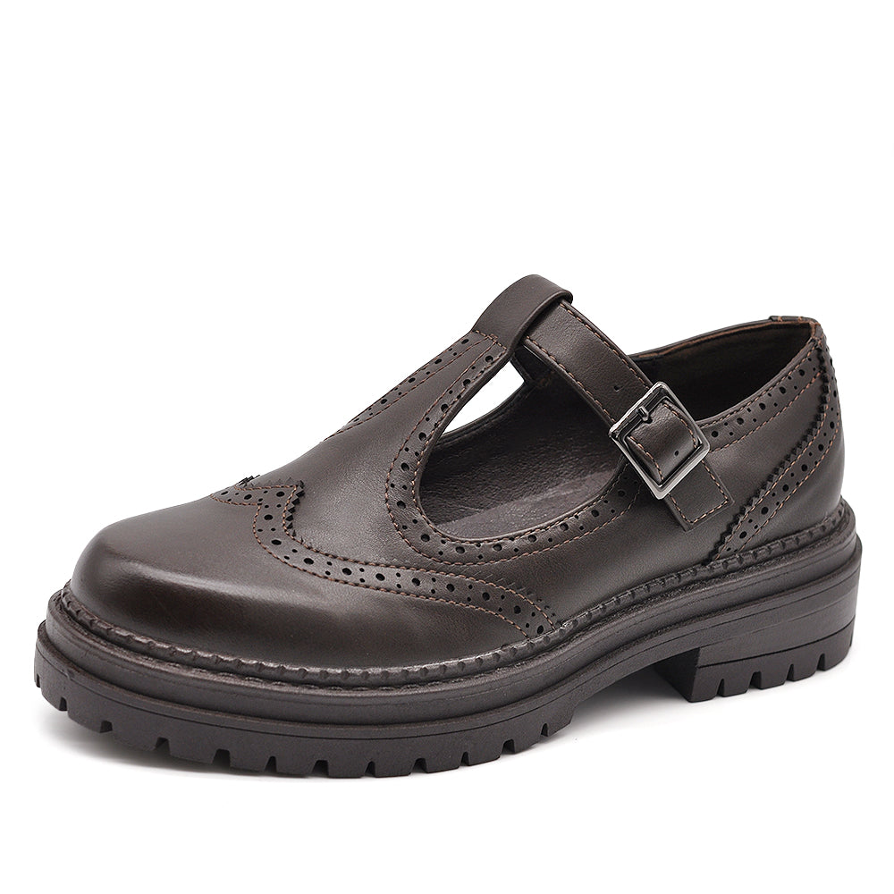 Scarpe Stile Mary Jane da Donna Decorazioni Brogue Eleganti Inglesi Londra Oxford GA011 nero marrone