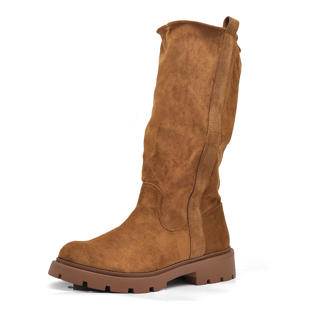 Stivaletti Stivali Biker al Polpaccio Da Donna Camoscio Sintetico GR-6611 nero camel celeste