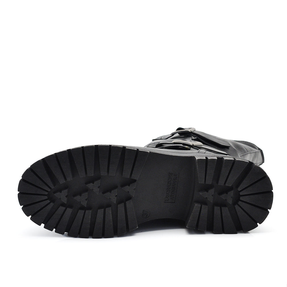 Stivali Biker Motociclista Da Donna con platform gamba larga e fibbie regolabili MP2751-4