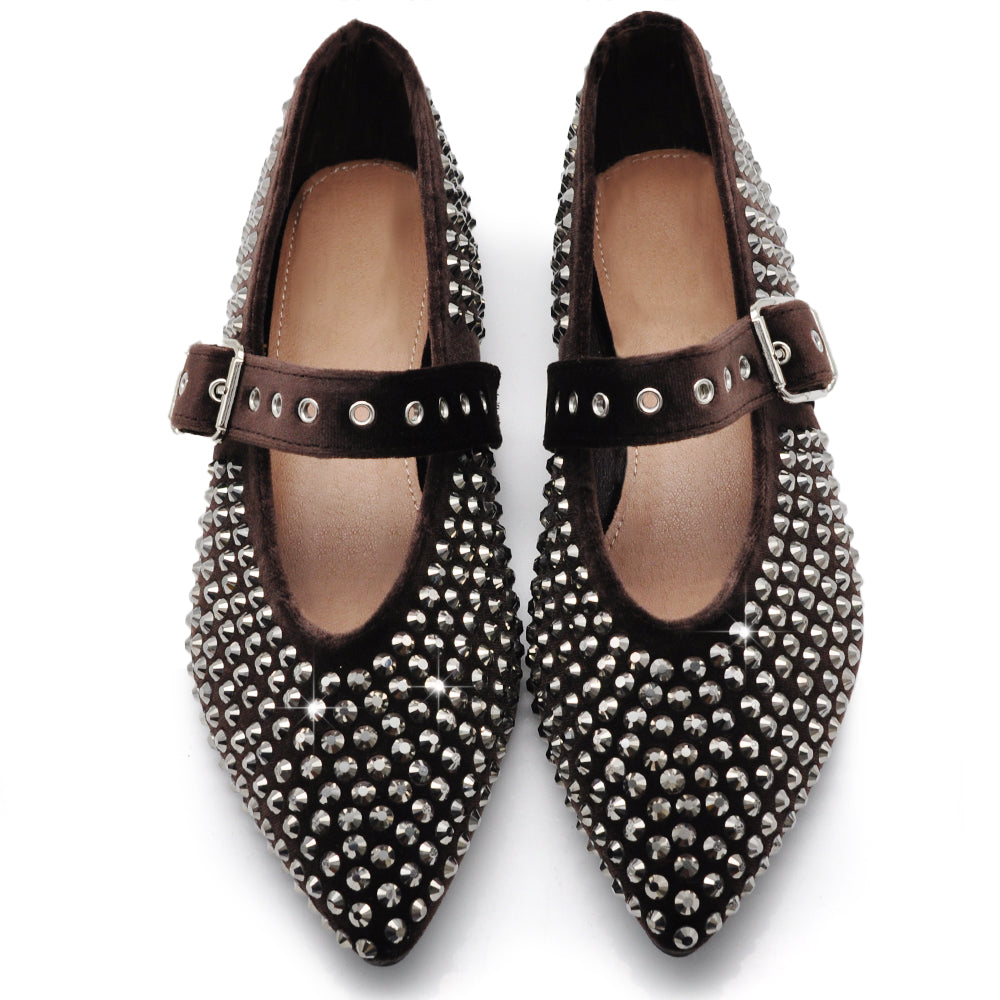 Ballerine con cinturino da moda donna strass scarpe sposa basse glitterate eleganti J97