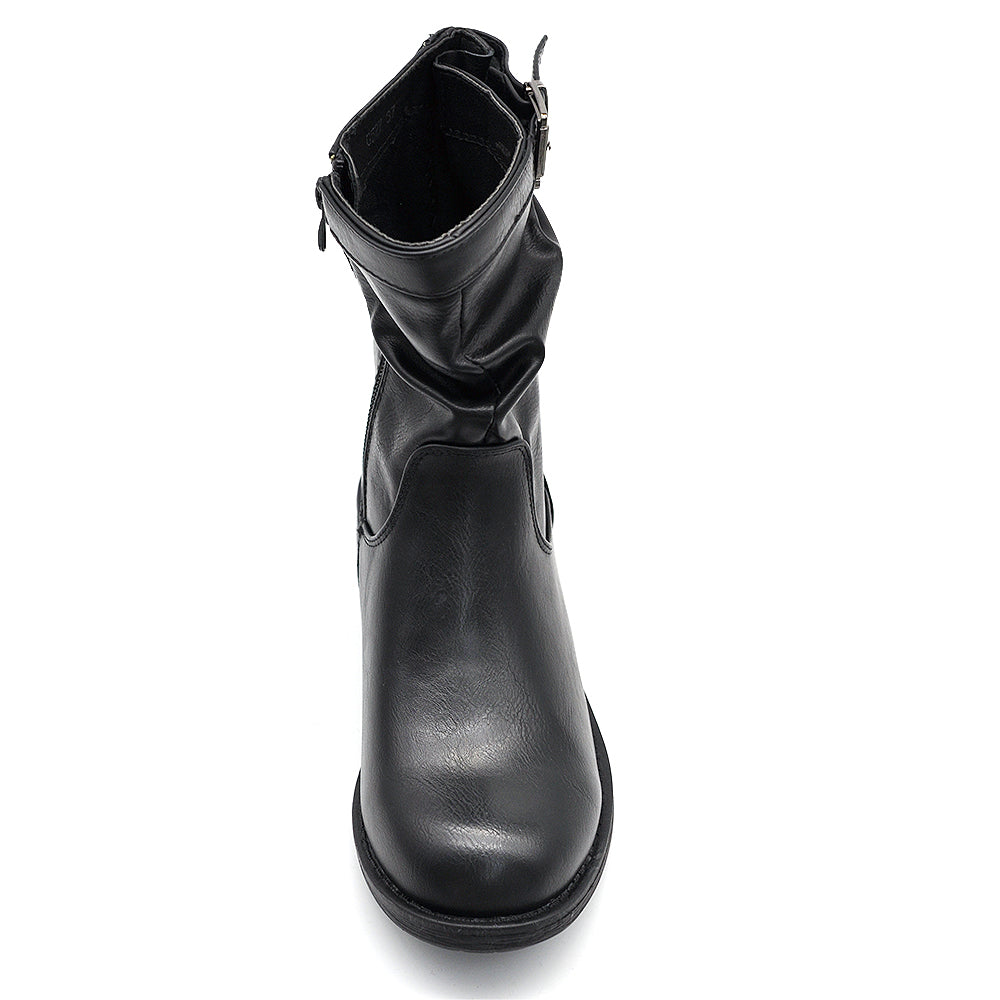 Scarpe Da Donna Stivaletti Arricciati Stivali Biker Motociclista Con Fibbie G527