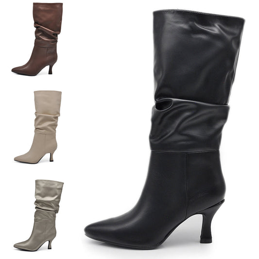 Stivali Alti Polpaccio Da Donna Con Tacco gattina KITTEN HEELS MP413-5 nero brown