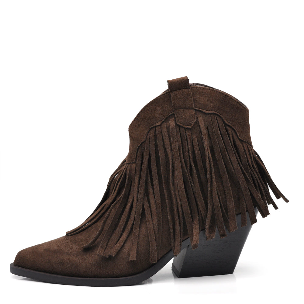 Stivaletti Donna con Frange Stile Western Texani – Tronchetti Casual con Tacco Medio,Camperos in Camoscio Sintetico