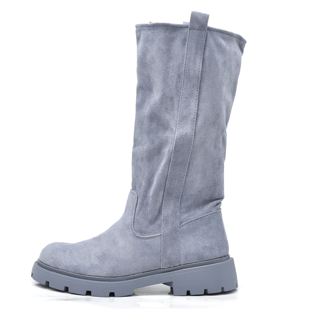Stivaletti Stivali Biker al Polpaccio Da Donna Camoscio Sintetico GR-6611 nero camel celeste