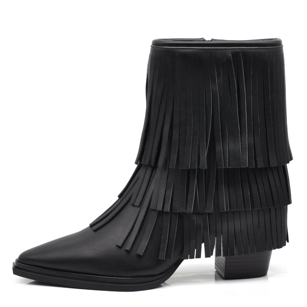 Stivaletti Stivali Texani Western da Donna Con Frange Camperos MP2742-4 nero