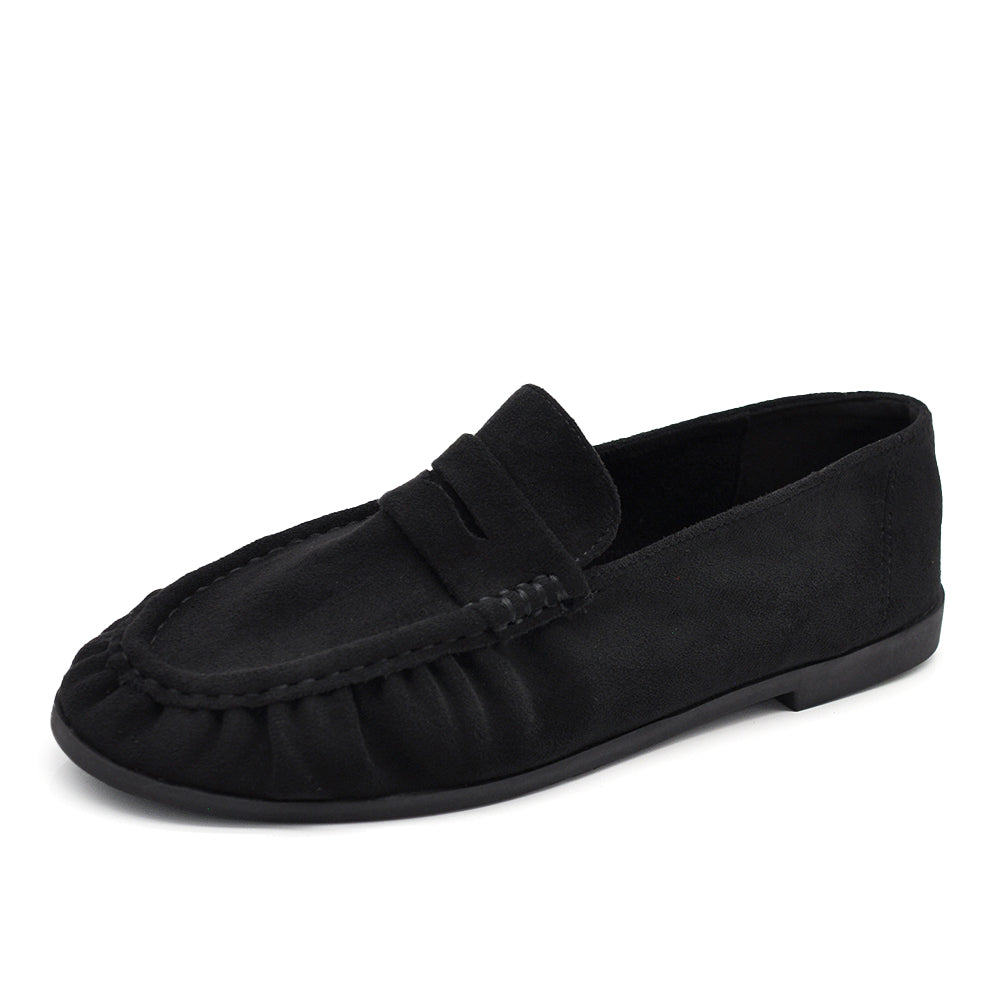 Mocassini Donna con Bordo Arricciato, Effetto Scamosciato, Penny Loafer Morbidi e Comodi H178