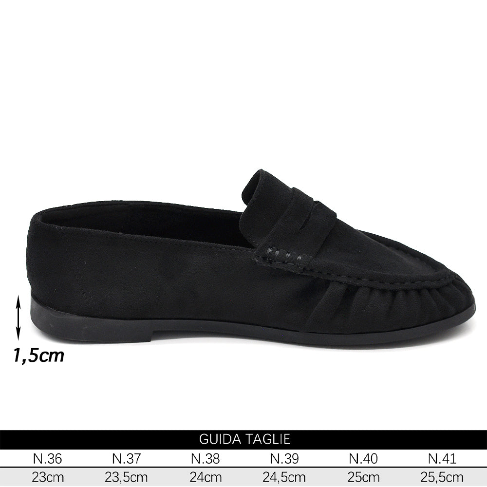 Mocassini Donna con Bordo Arricciato, Effetto Scamosciato, Penny Loafer Morbidi e Comodi H178