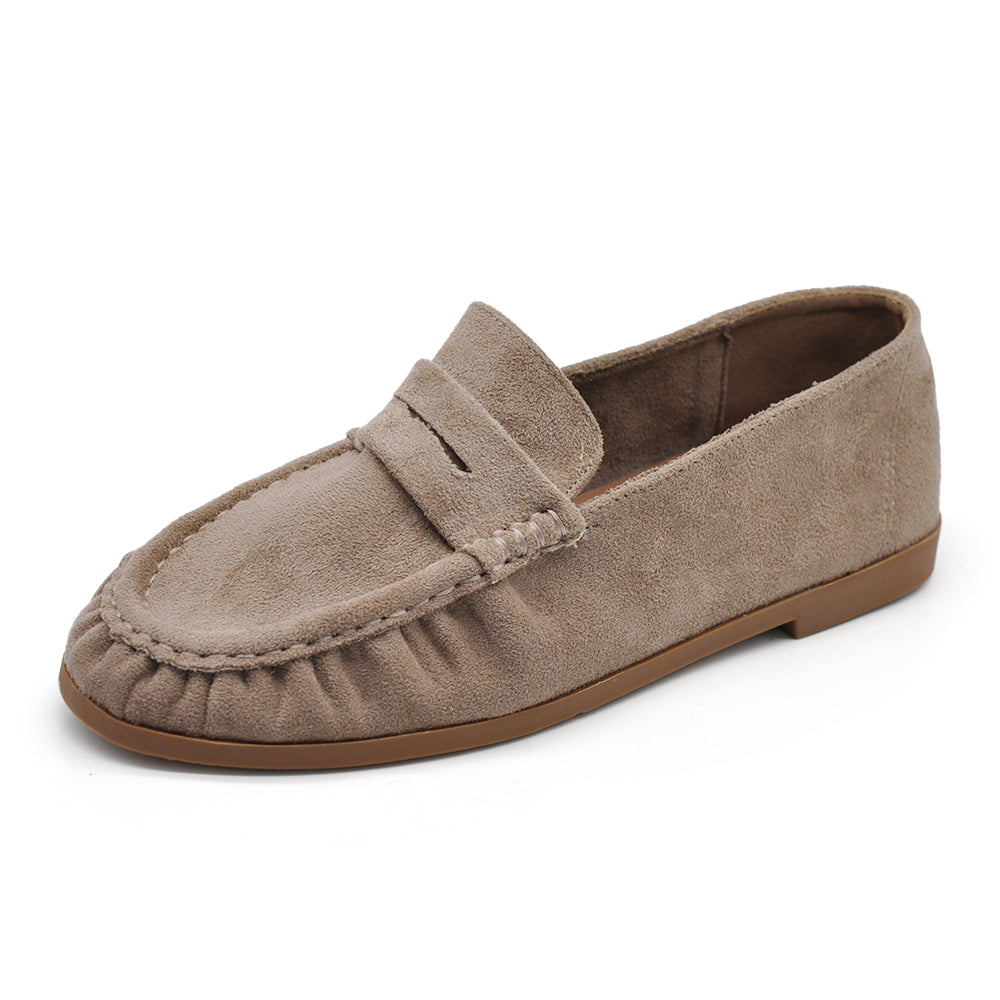Mocassini Donna con Bordo Arricciato, Effetto Scamosciato, Penny Loafer Morbidi e Comodi H178