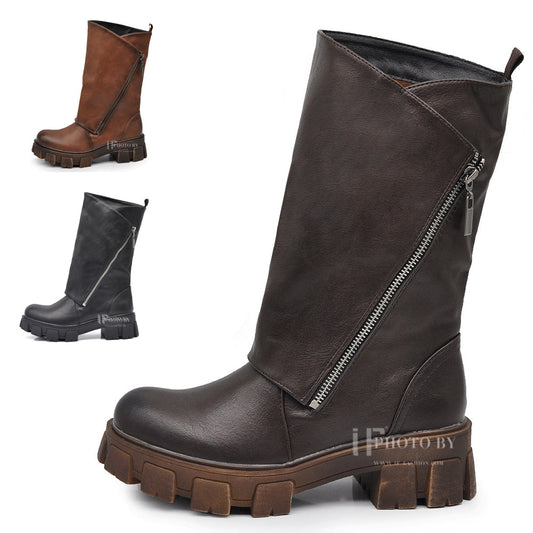 Scarpe Stivali da Donna Al Polpaccio Largo Biker Motociclista Zip Platform 881