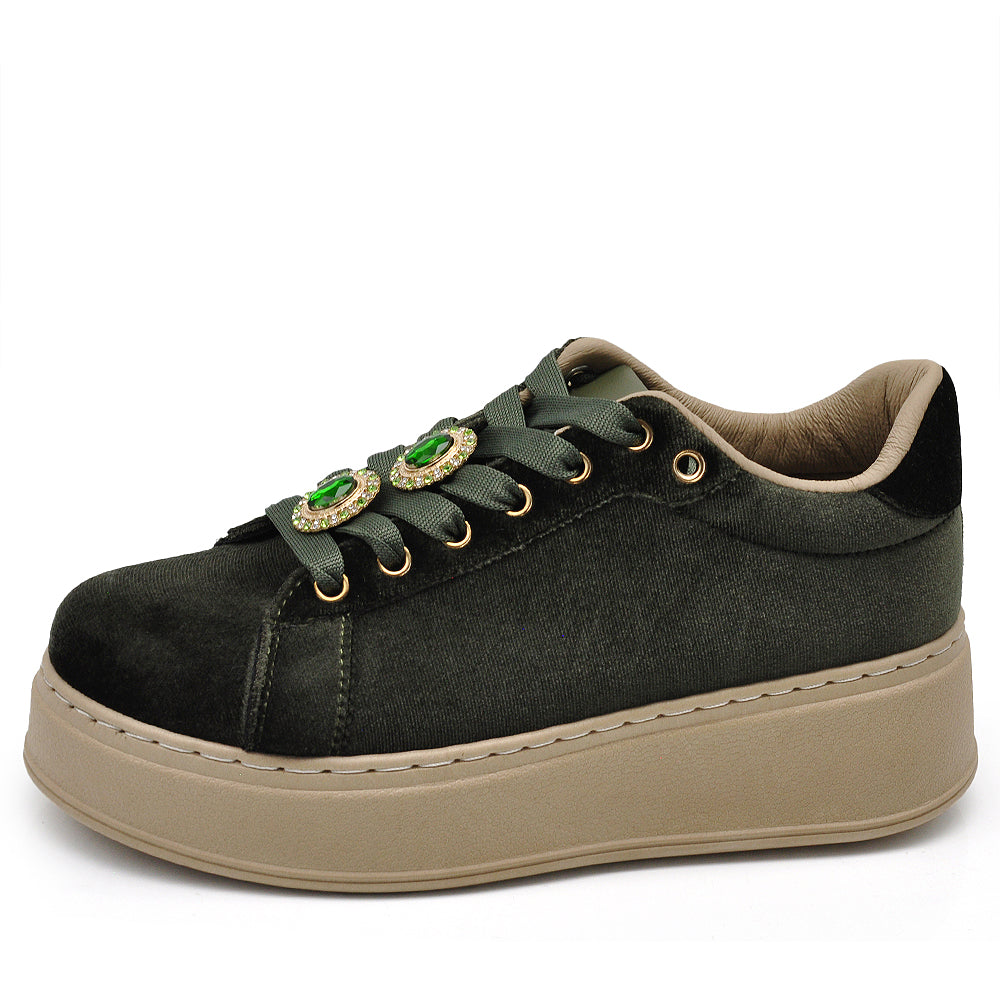 Sneakers donna platform eleganti con applicazioni gioiello scarpe casual moda comfort con decorazioni brillanti AD-147 velluto
