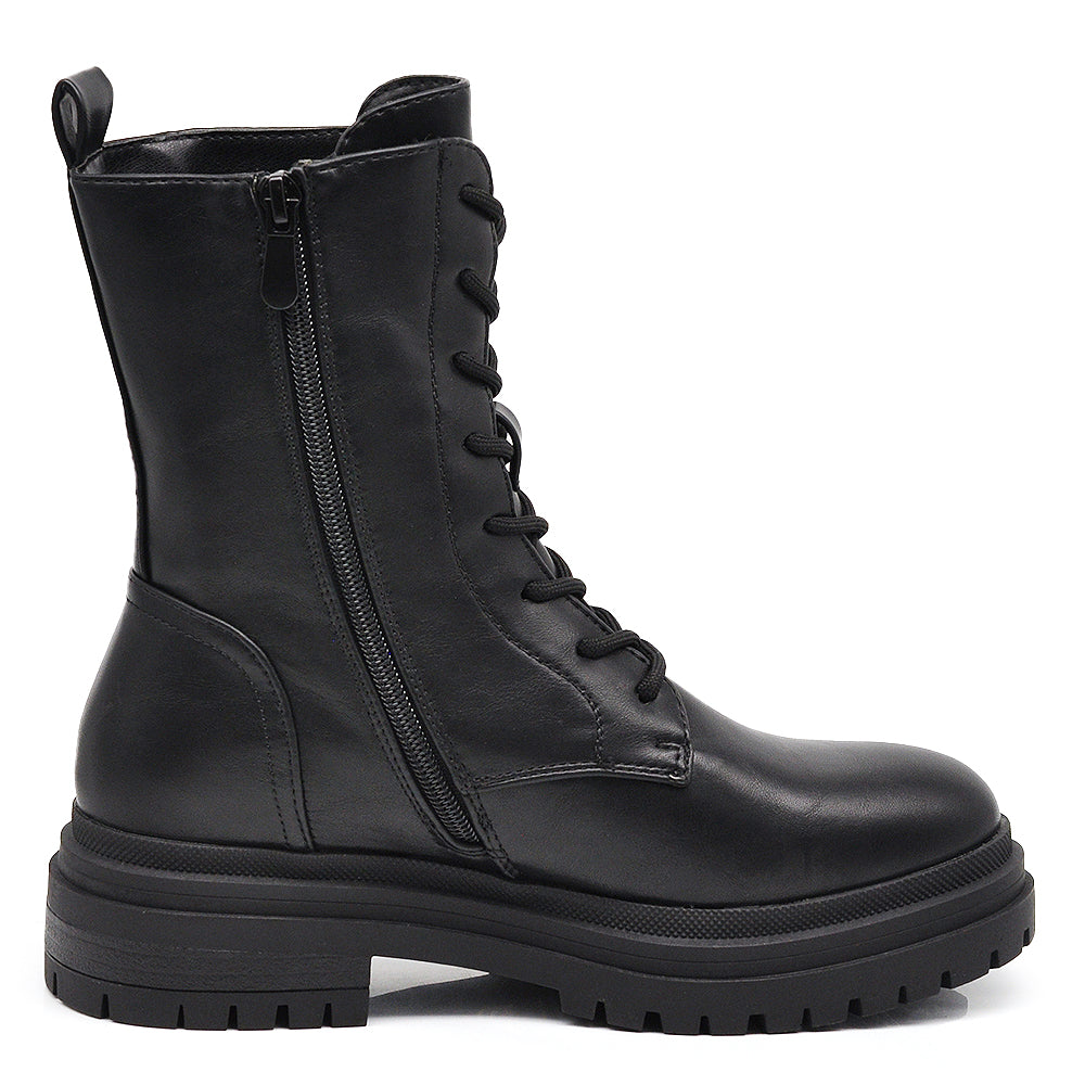 Stivali da donna stile combat con lacci zip cerniera platform look punk/gotico casual MP2750-1 nero