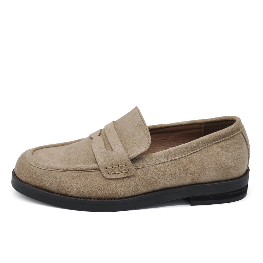 Mocassini Donna in Camoscio Eleganti, Loafers Slip On Casual da Ufficio, Suola Rinforzata con Inserto Effetto Legno, Comodi e Resistenti