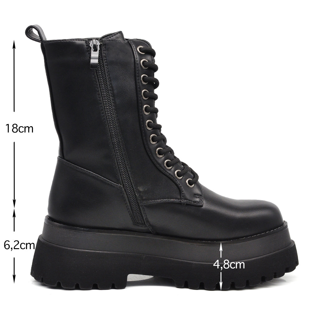 Stivali Stivaletti Platform Donna Anfibi combat boots lacci Platform YL273 nero