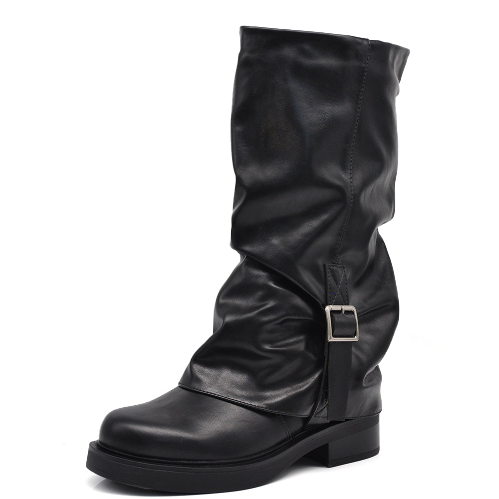 Stivali Da Donna Con Ghetta Risvolto Slouch cinturino fibbia decorativo MP2744-6 nero marrone