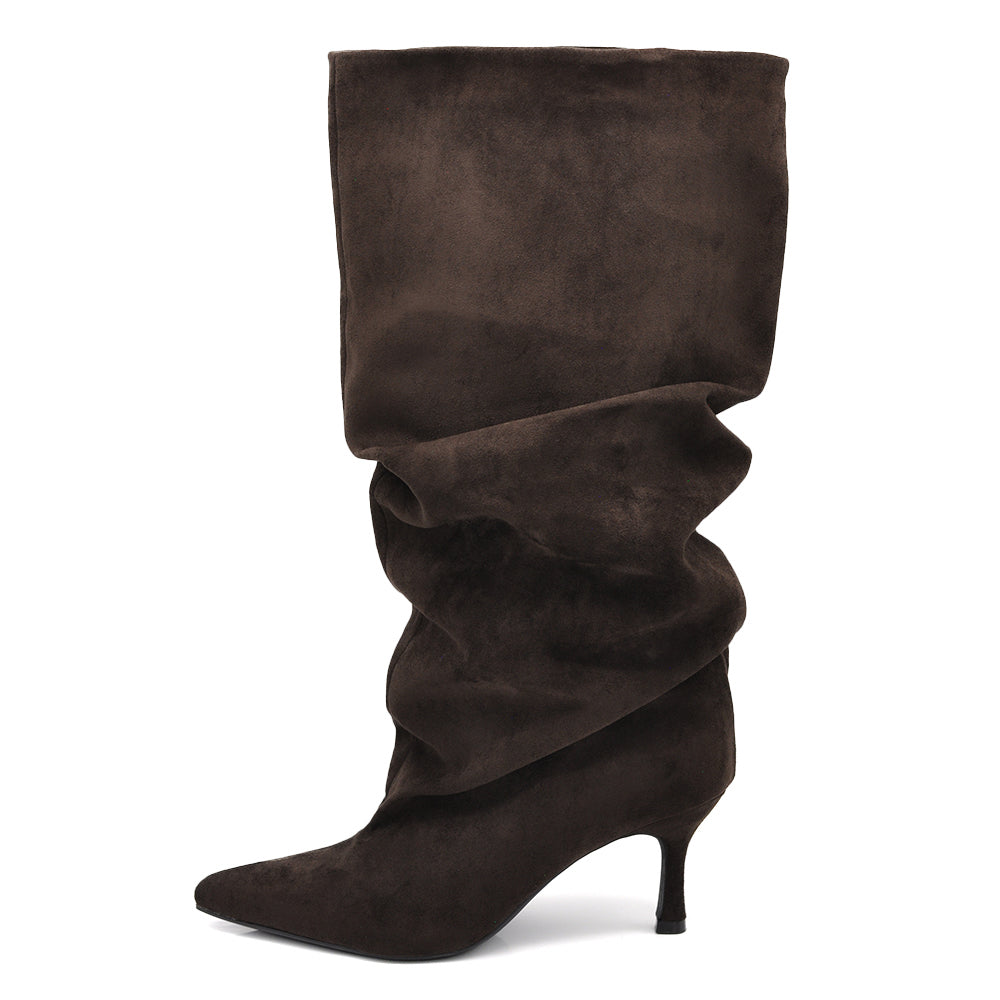 Stivali da Donna con Gambale Extra Largo Arricciato Slouchy a Punta con Tacco Medio