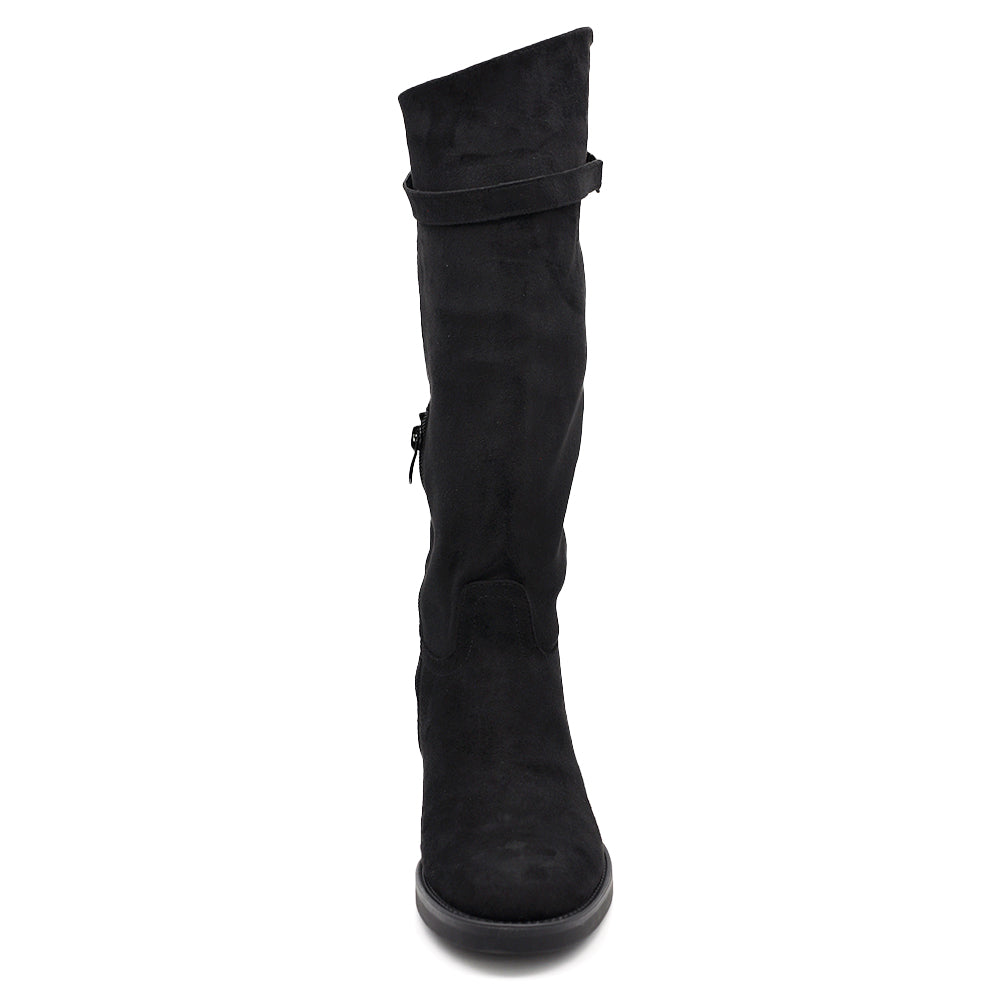 Stivali Cavallerizzi Donna Alti con Cinturino Decorativo e Zip Laterale – Stivali Riding Tacco Basso