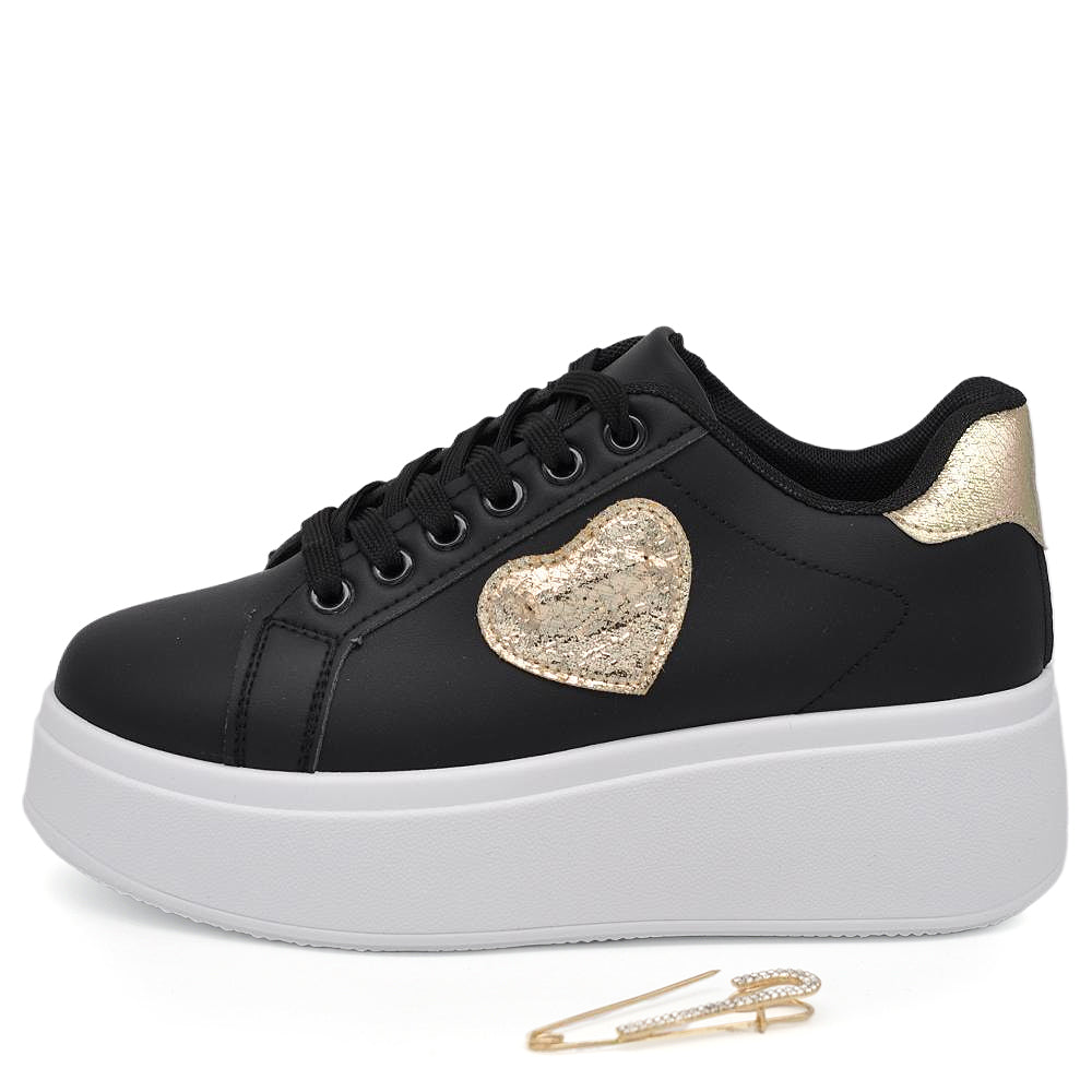 Sneakers Platform con Cuore e Spilla di Strass – Stile Unico e Massimo Comfort LL-16