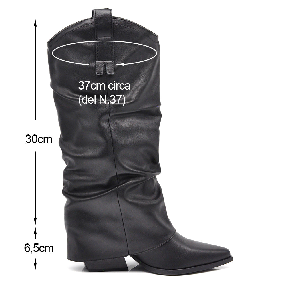 Scarpe da Donna Stivali al Polpaccio Arricciati Con Ghette A Punta G708